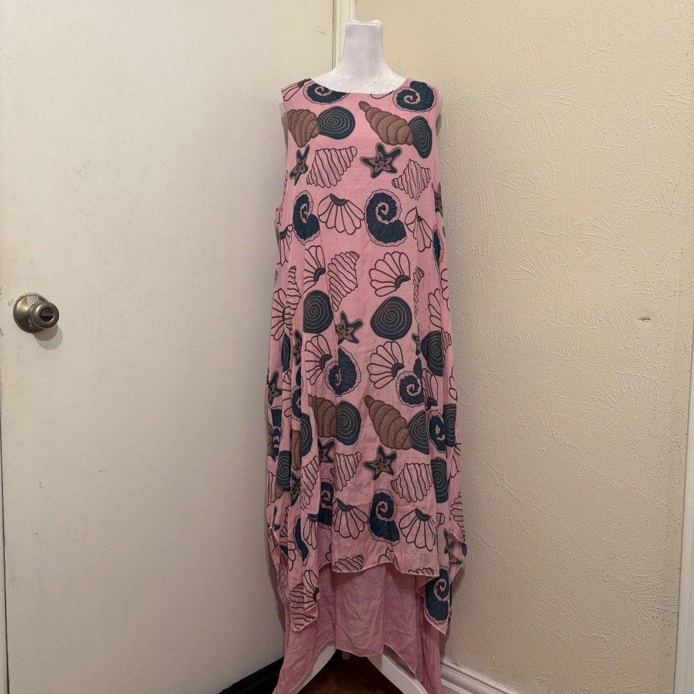 NWT Pink Seashell Starfish Beach Lagenlook Layered Sleeveless Maxi Dress OS